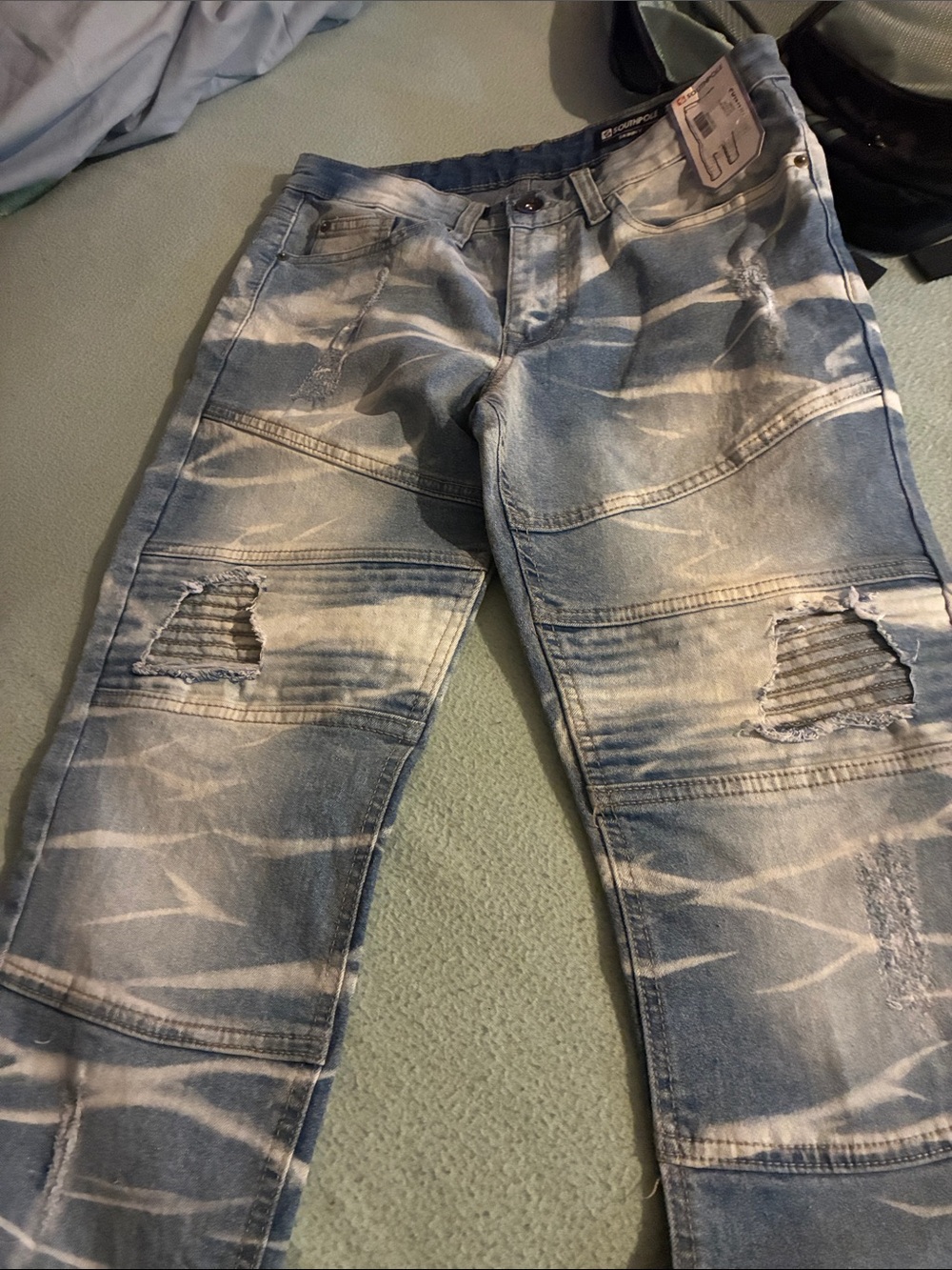 South Pole Men's Light Blue Tie-Dye Slim Straight Jeans